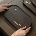 日式黑檀木托盘 干泡茶盘实木家用长方形茶具原木木质托盘奉茶盘