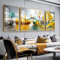 新品轻奢客厅装饰画三联画晶瓷画镶钻现代简约大气高端沙发背景墙