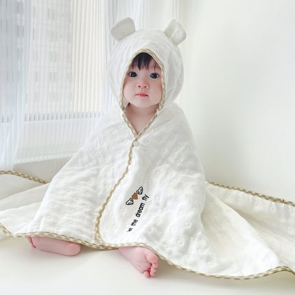 新生儿全棉6层纱布吸水宝宝浴巾婴儿包巾儿童带帽斗篷包被可裹