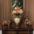 欧式大象摆件美式复古花瓶三件套别墅客厅玄关柜子装饰品