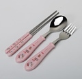 韩国进口联扣HelloKitty儿童餐具套装304不锈钢宝宝勺子叉子筷子