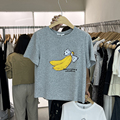 东大门女装2024夏款正肩香蕉印花短袖T恤宽松纯棉设计感体恤上衣