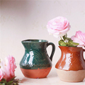 复古绿釉罐花器摆件粗陶花瓶客厅摆件干花水培花瓶收纳罐