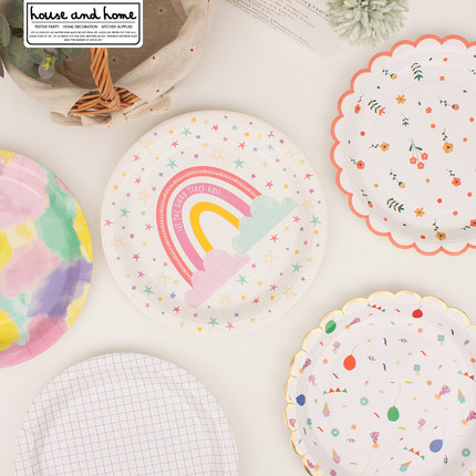 9寸纸盘合集 一次性大号野餐果盘卡通餐具宝宝派对蛋糕水果纸碟