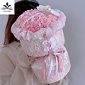 母亲节中式旗袍包花布小香风粉色马卡龙提花布圆形花束鲜花包装纸
