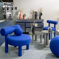 北欧设计师几何球椅靠背餐椅酒店咖啡厅样板间布艺单人沙发椅妆凳