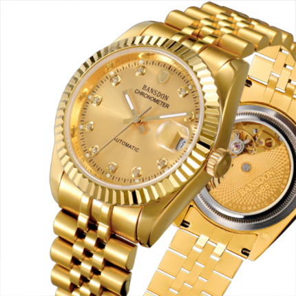 瑞士技术正品邦士度男表全自动机械表18K金表夜光黄金色男士手表