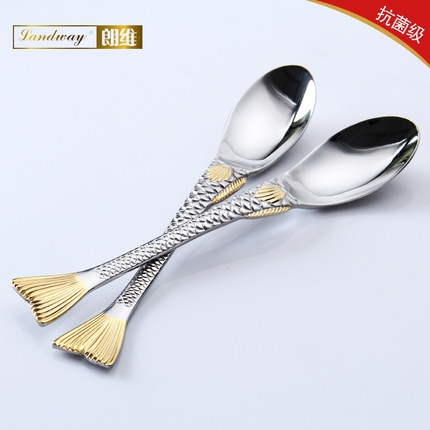朗维不锈钢西餐具饭勺汤勺鱼勺调羹个性创意中国风年年有余吉祥勺