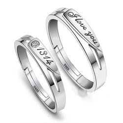 S925银情侣对戒个性镶嵌锆石戒指男女一对不褪色指环婚庆道具戒子