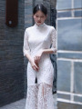 羿尘原创夏季女高级感中式白色蕾丝旗袍高端连衣裙改良中国风礼服