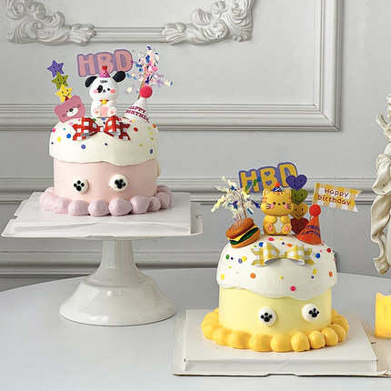 卡通可爱派对帽小狗猫咪软胶立体玩偶儿童生日小动物蛋糕装饰摆件