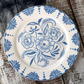 简约蓝线条陶瓷盘子美式乡村平盘饺子盘装饰盘简约风菜盘咖啡杯碟