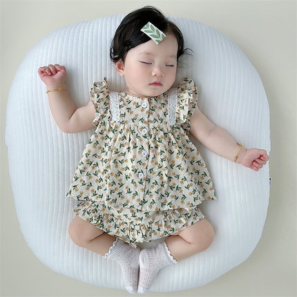 婴儿夏装套装新生儿两件套女宝宝连体衣满月韩版分体包屁衣服夏季