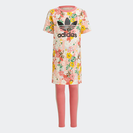 Adidas/阿迪达斯正品夏新款女童三叶草纯棉碎花运动套装 GN4214