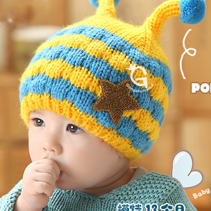婴儿帽子加厚1岁男童毛线加绒女宝宝韩版时尚幼儿可爱洋气秋冬款2