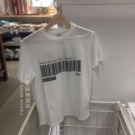 IKEA宜家限量款艾弗特达 T恤文化衫白色男女能用纯棉条纹短袖衣服