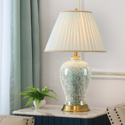 后现代轻奢美式全铜陶瓷台灯家用客厅书房装饰简约中式卧室床头灯