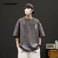 VIISHOW麂皮绒重磅T恤男夏季短袖潮牌五分袖美式高街复古半袖体恤