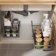 厨房下水槽拉篮置物架双层抽拉式橱柜内分层储物筐浴室柜台下收纳