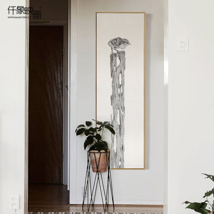 刘刚x仟象映画 凝中式水墨长条玄关装饰画竖版过道走廊挂画工笔画