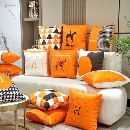 北欧橙色沙发抱枕客厅床头靠垫车用高级感轻奢风靠背枕套不含芯