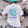 韩国潮牌NY夏季男女款星球刺绣logo后背印花短袖时尚休闲宽松T恤-