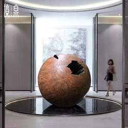 雕塑艺术品大型实木球落地摆件酒店大堂会所大厅装饰品木雕工艺品