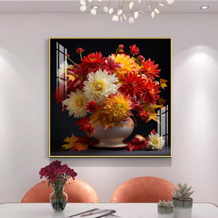 轻奢高端餐厅装饰画客厅沙发背景墙壁挂画植物花卉单幅玄关装饰画