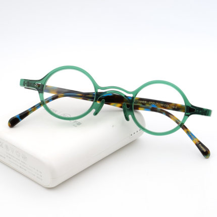 墨绿色眼镜框架透明超小高度近视老花男女圆形双梁板材全框玳瑁色