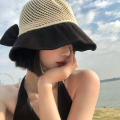 蝴蝶结镂空渔夫帽女夏季日系显脸小遮阳防晒帽防紫外线大头围帽子