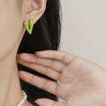 一枝橘 绿爱心925银针耳环耳扣女2023年新款潮小众设计感耳钉耳饰