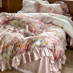 法式浪漫复古花边莱赛尔天丝棉四件套床单被套床上用品凉感丝滑