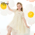 迪士尼女童连衣裙新款网纱大裙摆泡泡袖裙子儿童花朵刺绣公主裙