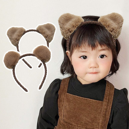 石川印象儿童发箍可爱咖啡色毛绒熊耳朵猫耳朵女童发箍表演发卡