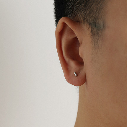 925纯银简约设计ins圆柱耳钉男生小众设计女耳环防过敏气质个性