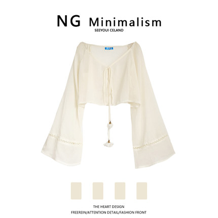 NG Minimalism2022年春季女装防晒开衫雪纺上衣设计感小众衬衫潮