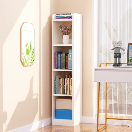 简易儿童书架落地置物架一体靠墙书柜子客厅书桌旁格子储物窄柜