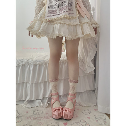 roji线条娃娃纯棉Lolita袜子女士秋季保暖制服中筒袜厚日系瘦腿袜