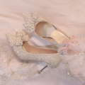 银色主婚鞋新娘鞋2024新款主婚纱秀禾水晶鞋仙女风伴娘细高跟鞋女