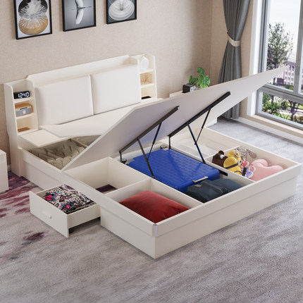 气动高箱储物床现代简约1.5/1.8米小户型多功能USB充电双人主卧床