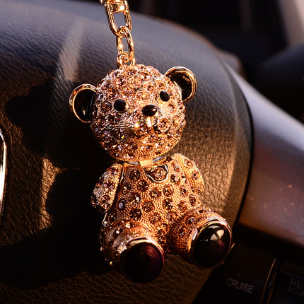 水晶汽车钥匙扣挂件女精致可爱创意少女小熊包包背包挂饰高档合金