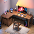 实木L型书桌转角电脑台式桌拐角桌子靠墙角卧室电竞桌家用办公桌