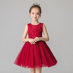 六一女童礼服公主裙蓬蓬纱生日红色小女孩花童儿童钢琴演出服夏季