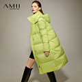 Amii2024冬季新款长款羽绒服带帽中长款大衣女加厚蓬松面包服外套