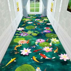 长廊过道地毯3D效果花朵草木锦鲤鱼儿水图案地垫楼道长条门厅垫子