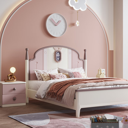 全纯实木儿童床女孩粉色公主床美式1.5米网红女童储物床简约现代