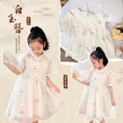 Amybaby女童连衣裙2024新款夏装儿童中国风刺绣碎花气质两件套