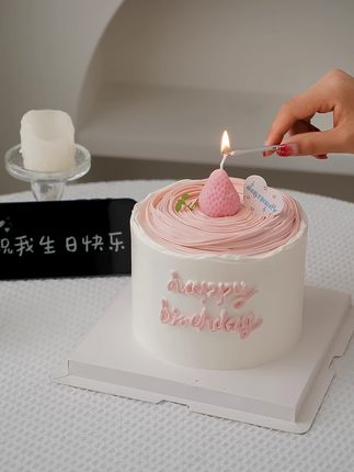 网红粉色草莓蜡烛生日蛋糕装饰品摆件韩式ins唯美少女心卡通插牌