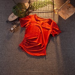 运动短袖女夏季紧身速干t恤跑步训练健身上衣v领薄款网红瑜伽服夏