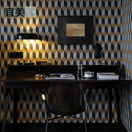 现代轻奢墙纸北欧几何图形立体格子客厅卧室床头背景壁纸无缝墙布
